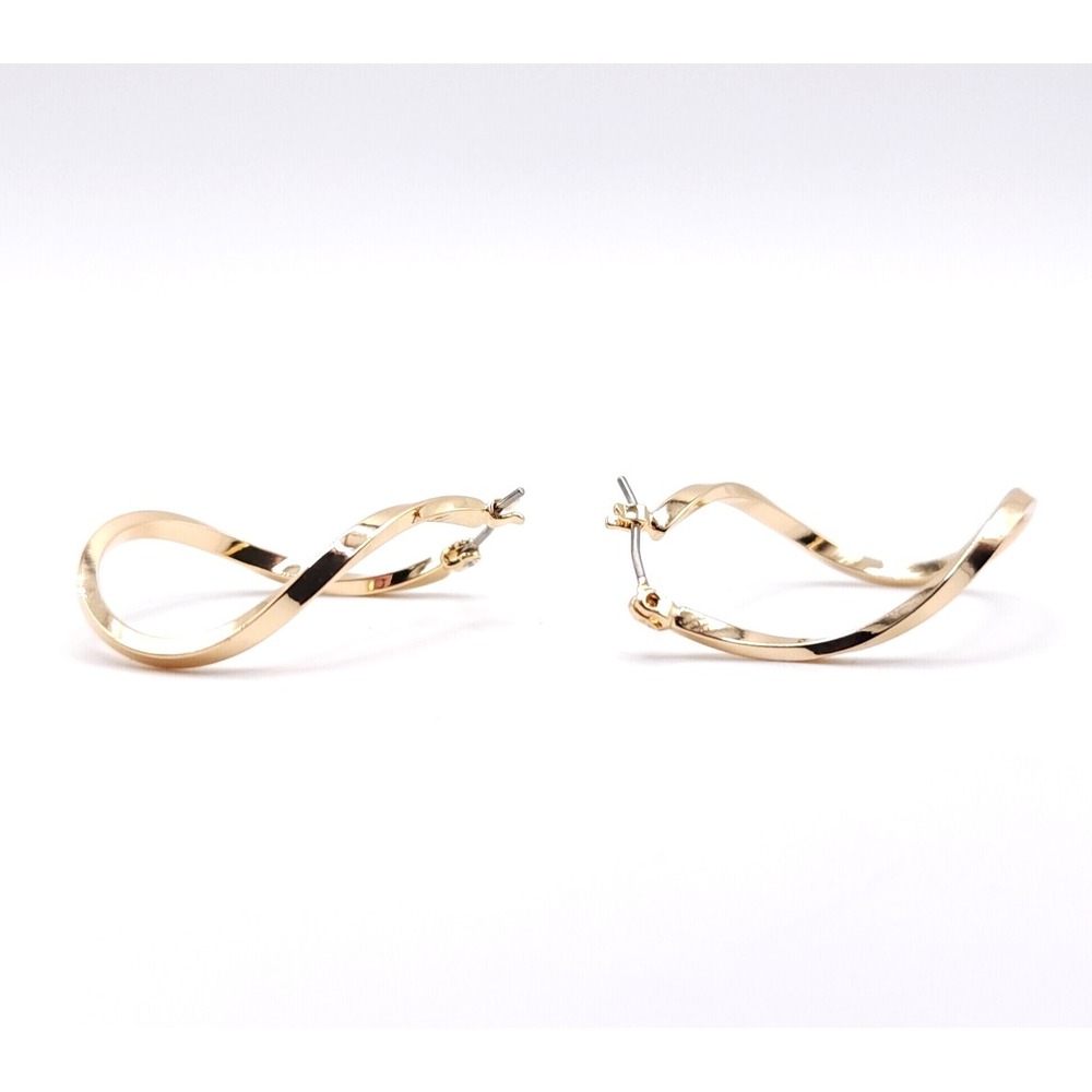 Gold Tone Twisted Hoop Earrings 1.5in Hinged Asymmetrical Modern - Picture 5 of 5